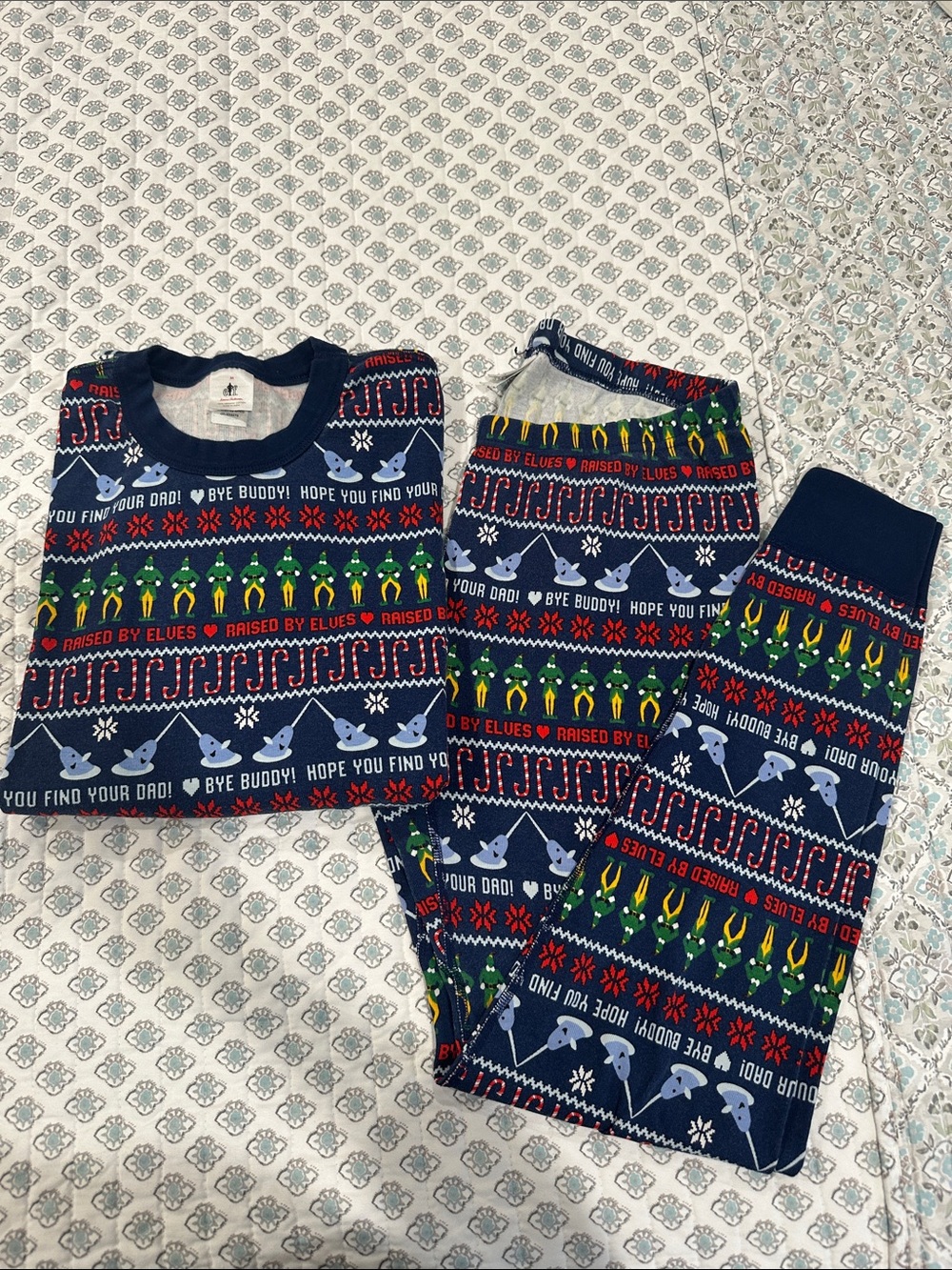 Hanna Andersson Navy Blue Holiday Pajama Set with Green and Red Accents